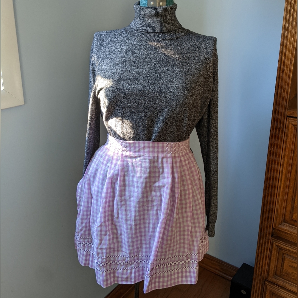 Vtg Purple Gingham Apron with Embroidery and Rick Rack 17" h, cook, bake